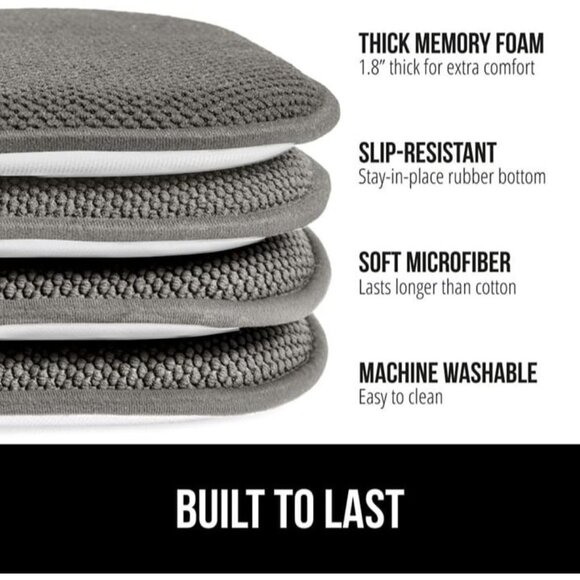 Gorilla Grip Memory Foam Chair Cushions Pads Microfiber Seat Set of 2 16x16 Gray - Picture 2 of 9
